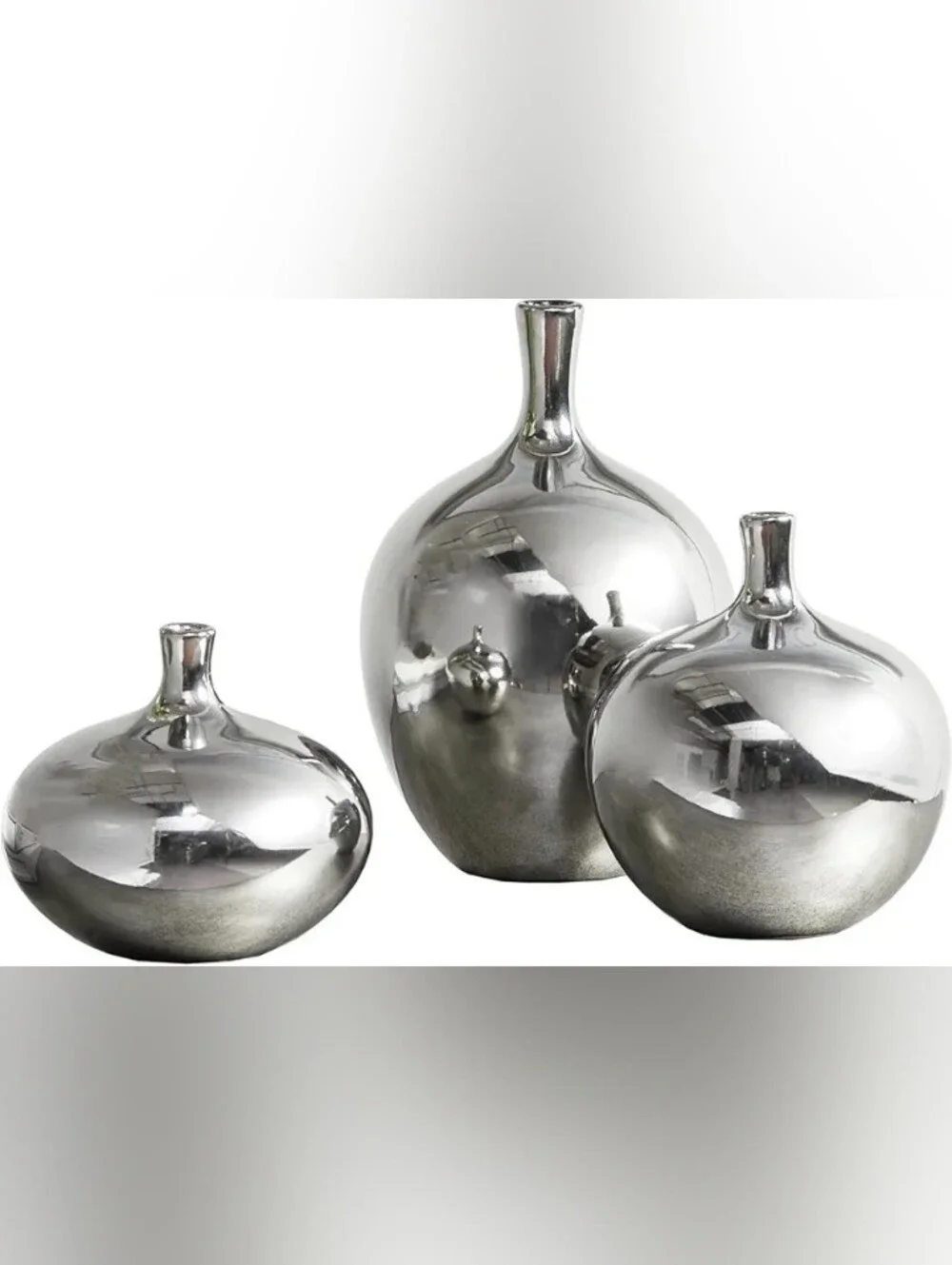 Signature Ansen Ceramic Handmade Vase Set Home Décor Metallic Accents